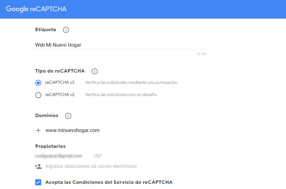 generar claves recaptcha