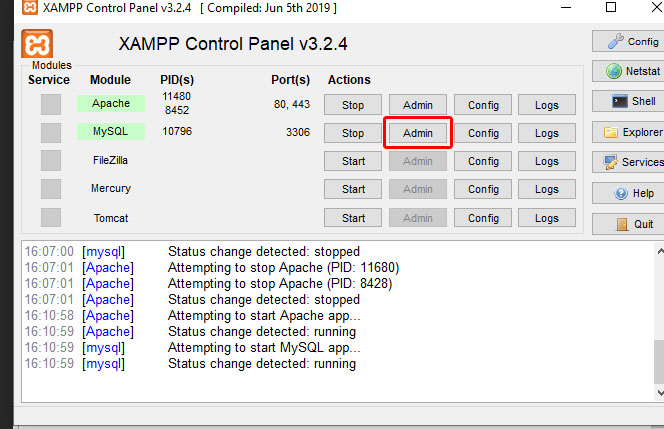 xampp control panel