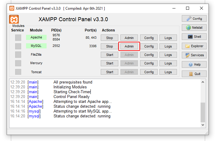 abrir phpmyadmin en xampp