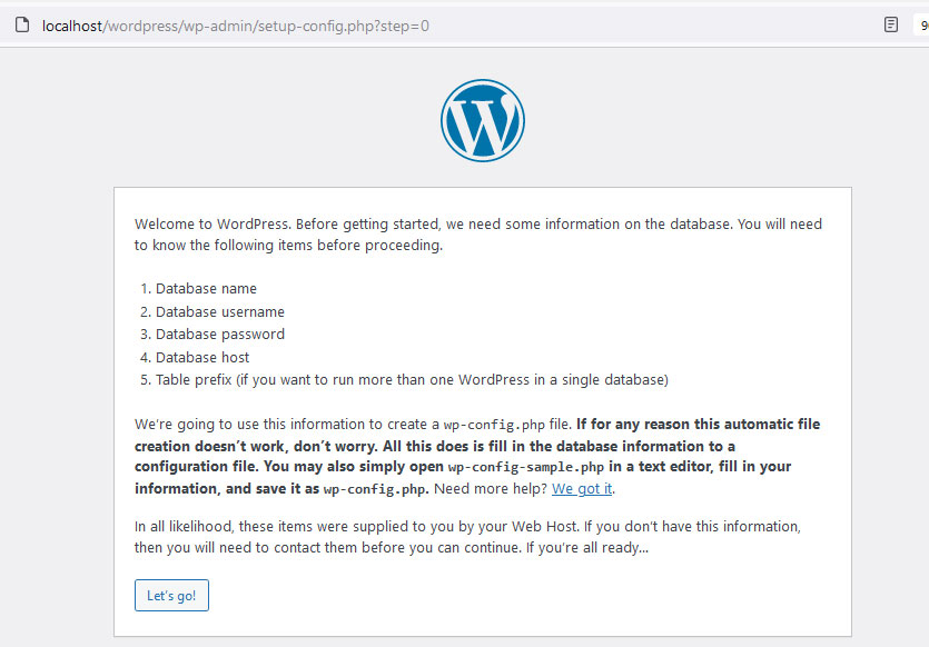 configurar wordpress localhost paso 2