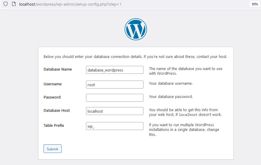 configurar wordpress localhost paso 3